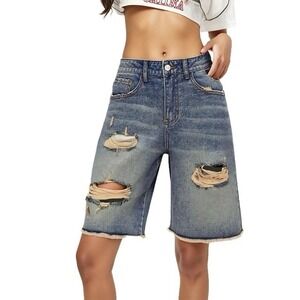 Streetwear Ripped Jorts Mid Low Waisted Hip Hop Bermuda Jean Shorts For Women 32